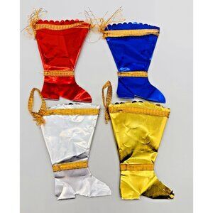 Vintage Metallic Foil Santa Boot Christmas Candy Container Holder Ornament Lot 4